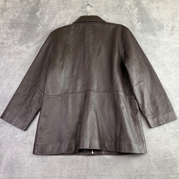 Brooks 346 Womens L Brown Leather Jacket Full Zip Collared Long Sleeve Classic - Picture 3 of 10